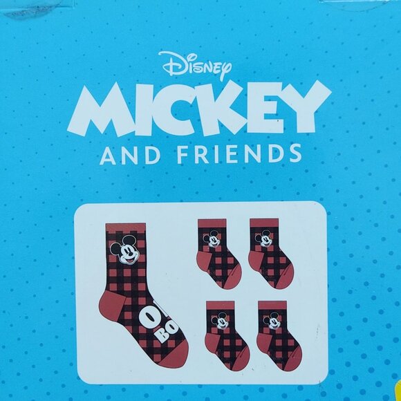 Disney Mickey Mouse Pet Owner Sock Pair Gift Set Red Buffalo Check - Picture 2 of 5